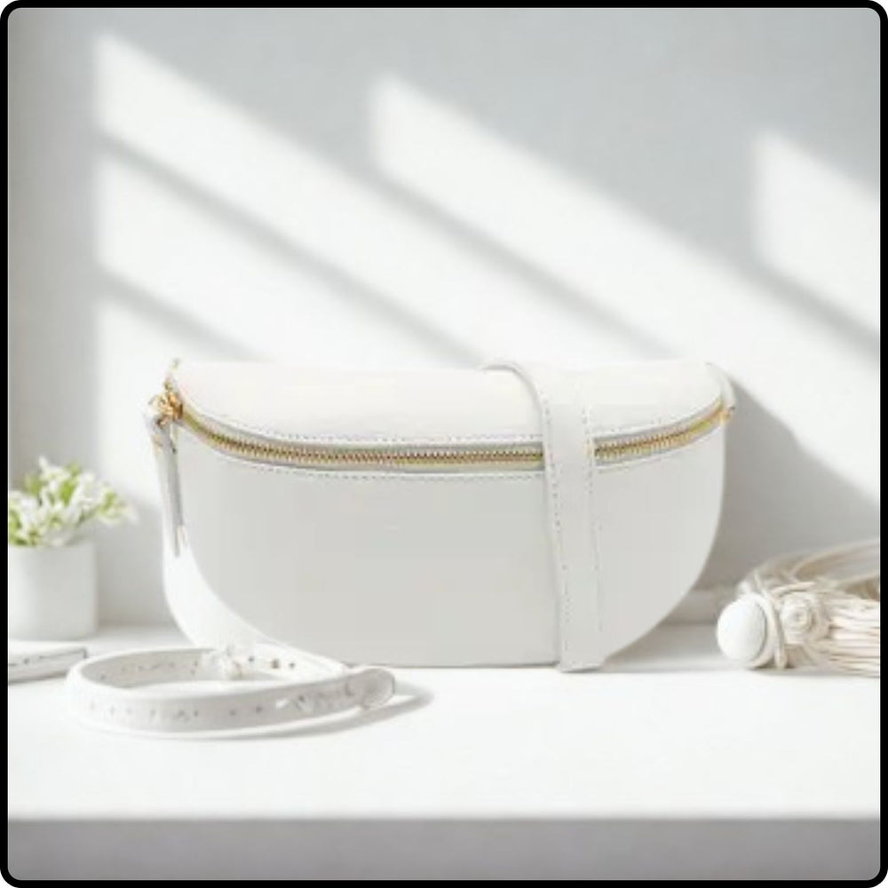 Italian Leather Sling Crossbody Bag with Zip-KT-WHITE