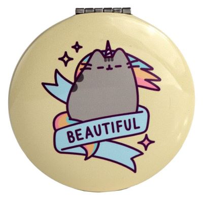 Be fabulous with Pusheen!  Pusheen the Cat is in all her wonderful Pusheenicorn splendour with two mirrors including one magnifier ready to keep you looking magical!!     H: 6.5cm x W: 6.5cmx D:1cm  Metal and Glass