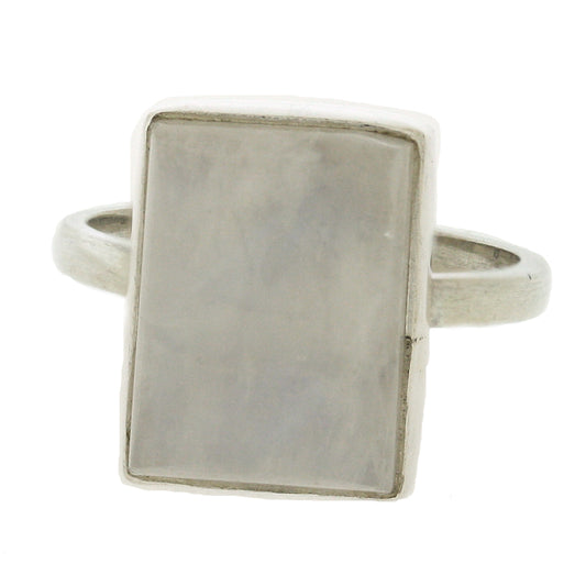 This sterling silver rectangle Moonstone set ring is gorgeous for any occasion! .  The ring measures width 10mm, height 10mm, depth 5mm, the width of the band is 2mm. All measurement are approximate and measured at widest/longest point.     Delivered gift boxed.