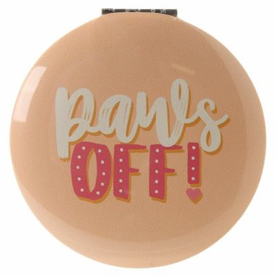 'Paws Off'  Always make sure you are looking Pawsitively gorgeous with our Feline Fine Compact Mirror range!  Each compact has two mirrors including a magnifier.  H: 6.5cm x W: 6.5cmx D:1cm  Metal and Glass
