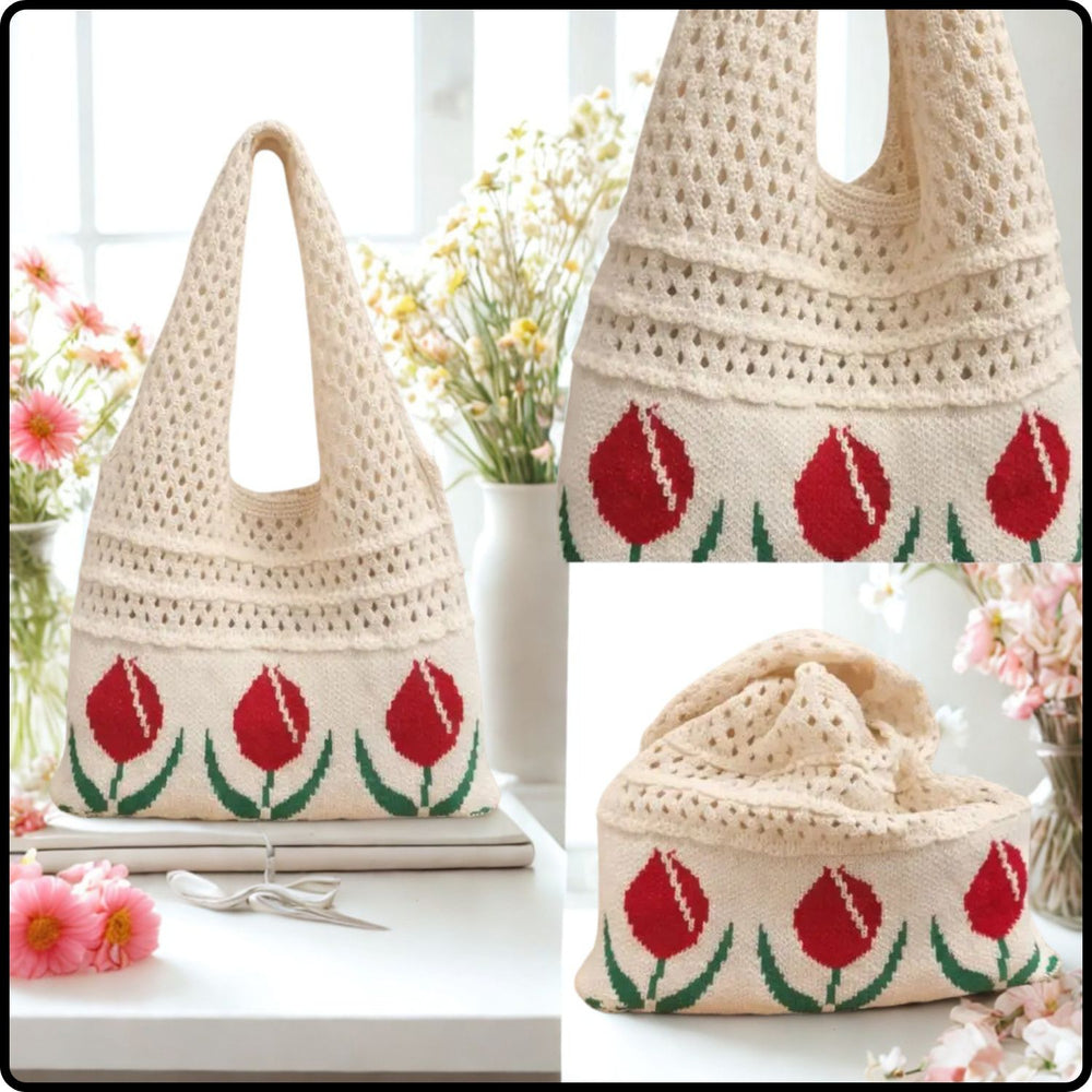 Crochet Bag-Retro Petal-Cream and Green-PLG