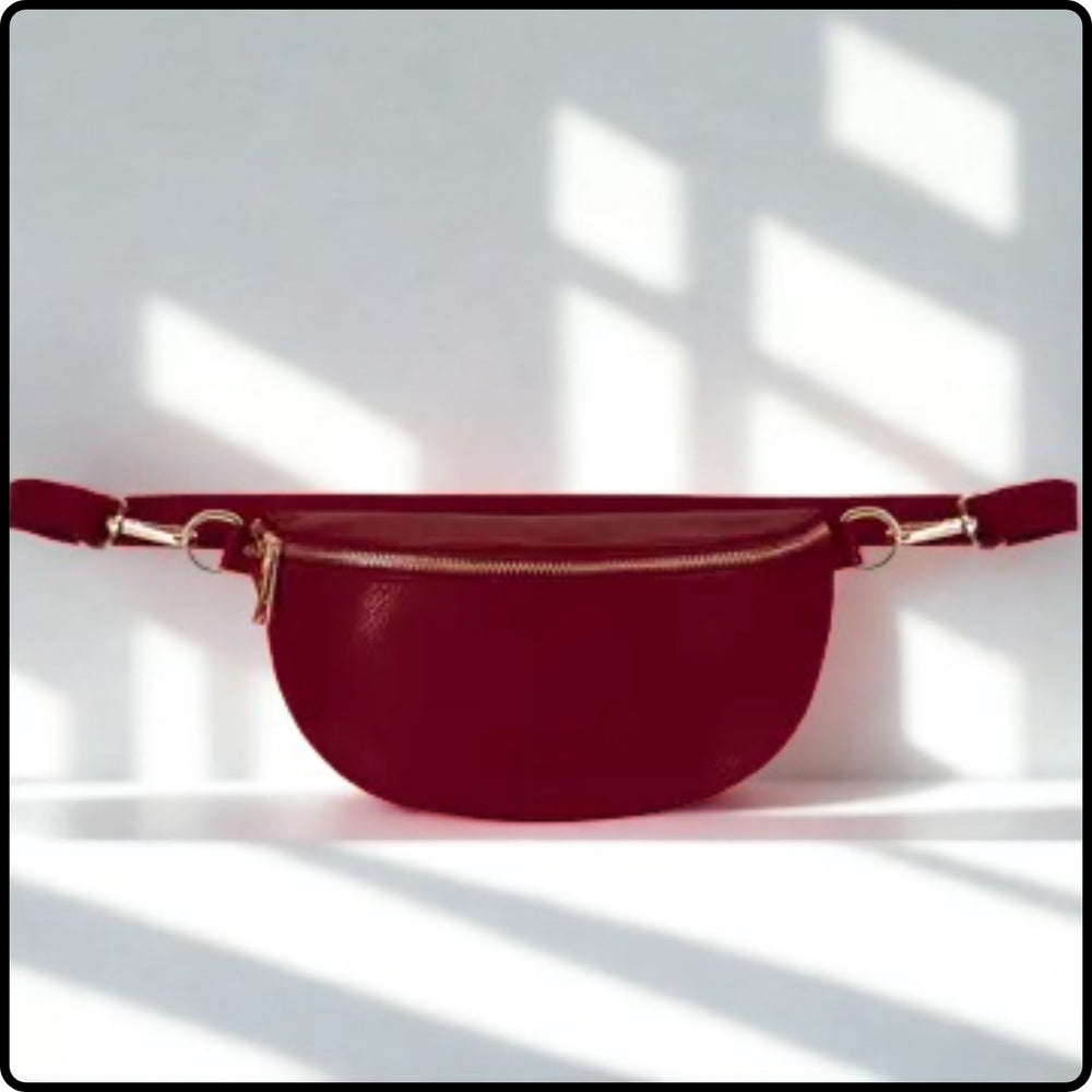 Leather Sling Bag/Bum Bag - PS471-BURGUNDY