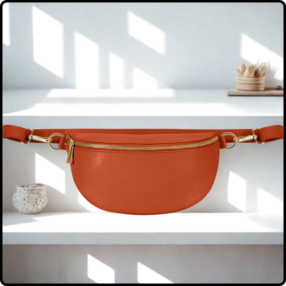 Leather Sling Bag/Bum Bag - PS471-BURNT ORANGE