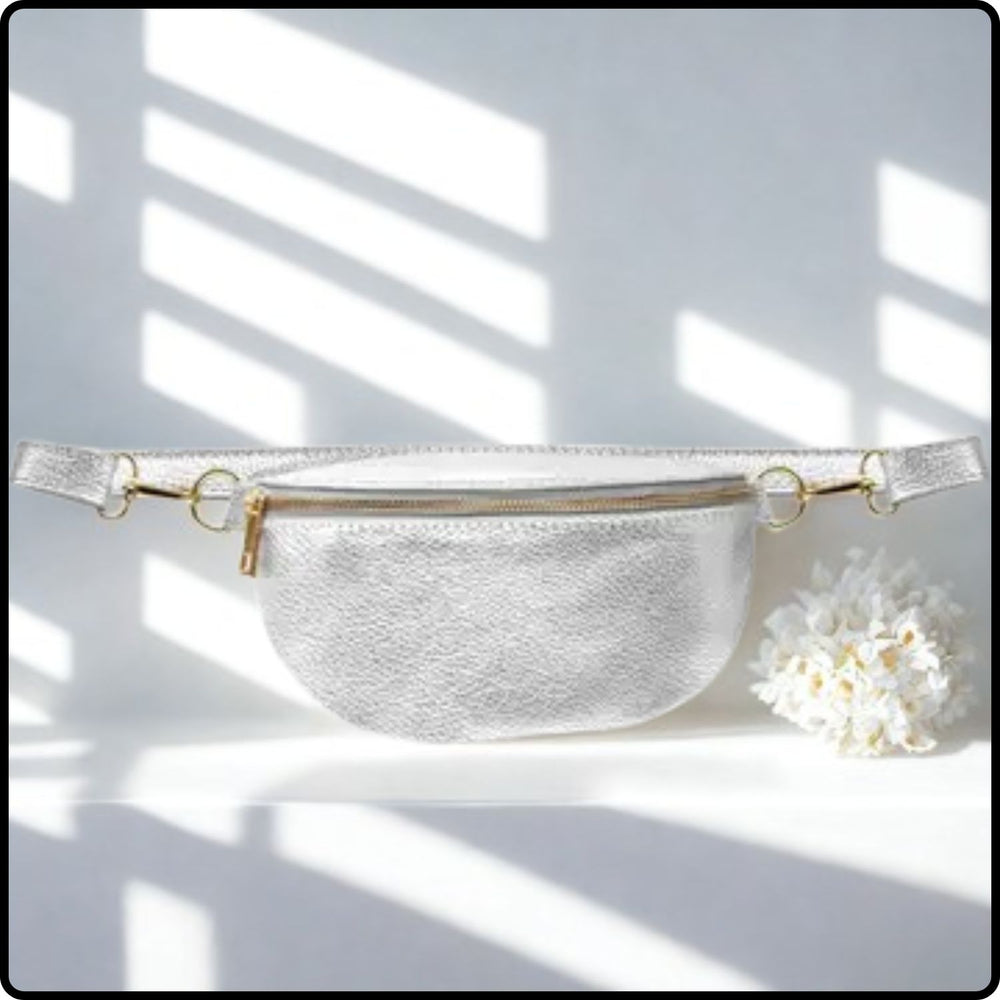 Leather Sling Bag/Bum Bag - PS471-SILVER