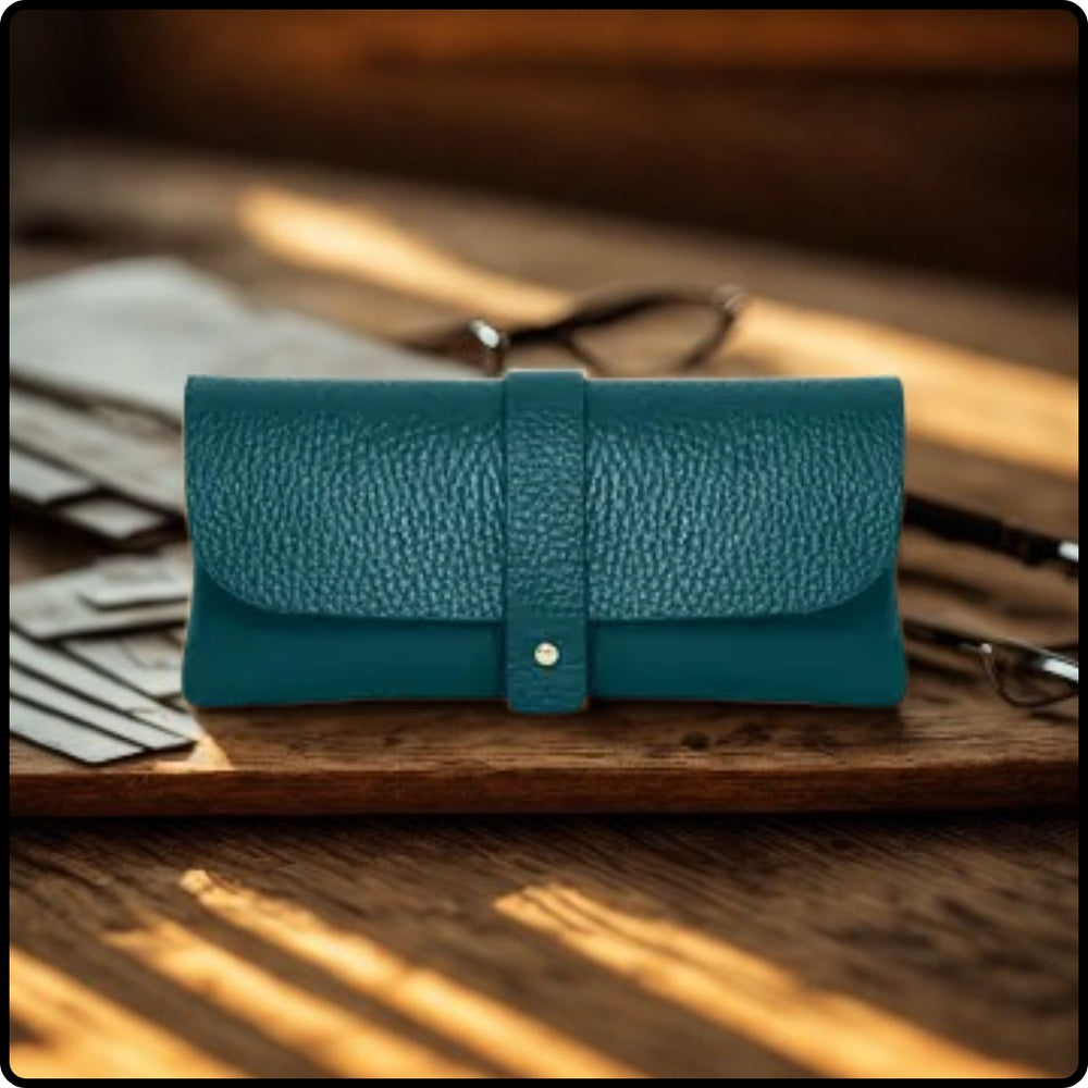 Italian Leather Glasses Pouch -PS554-DARK TEAL