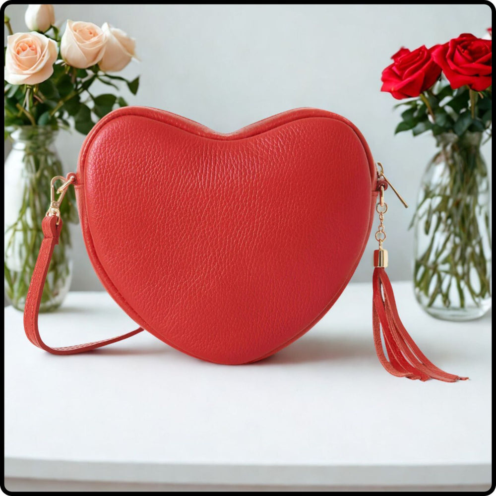 Italian Leather Heart-Shaped Shoulder Bag-PS637-RED