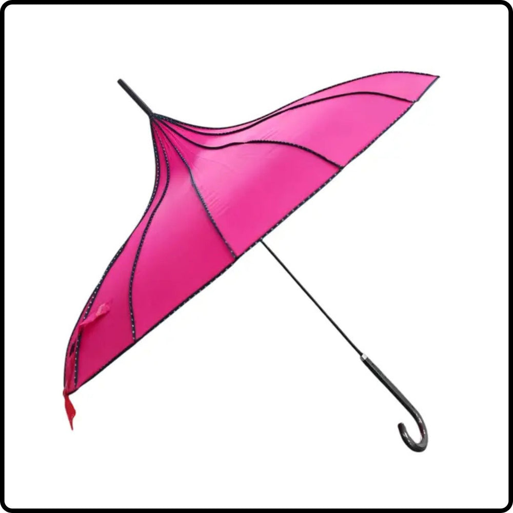 Pagoda Trims Long Stick Umbrella (For Sun & Rain)-PTU-HOT PINK