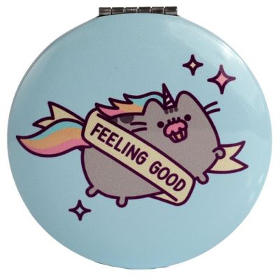 Be fabulous with Pusheen!  Pusheen the Cat is in all her wonderful Pusheenicorn splendour with two mirrors including one magnifier ready to keep you looking magical!!     H: 6.5cm x W: 6.5cmx D:1cm  Metal and Glass