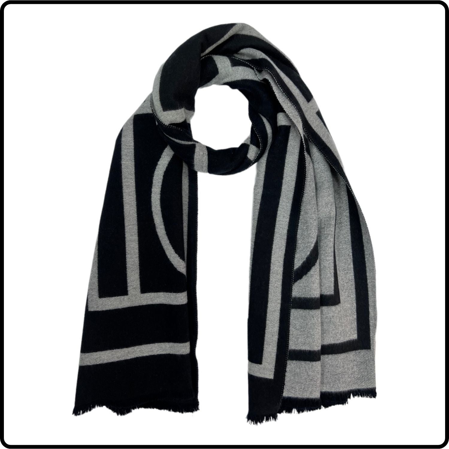 Geometric reversible cashmere mix scarf in black-SCGB