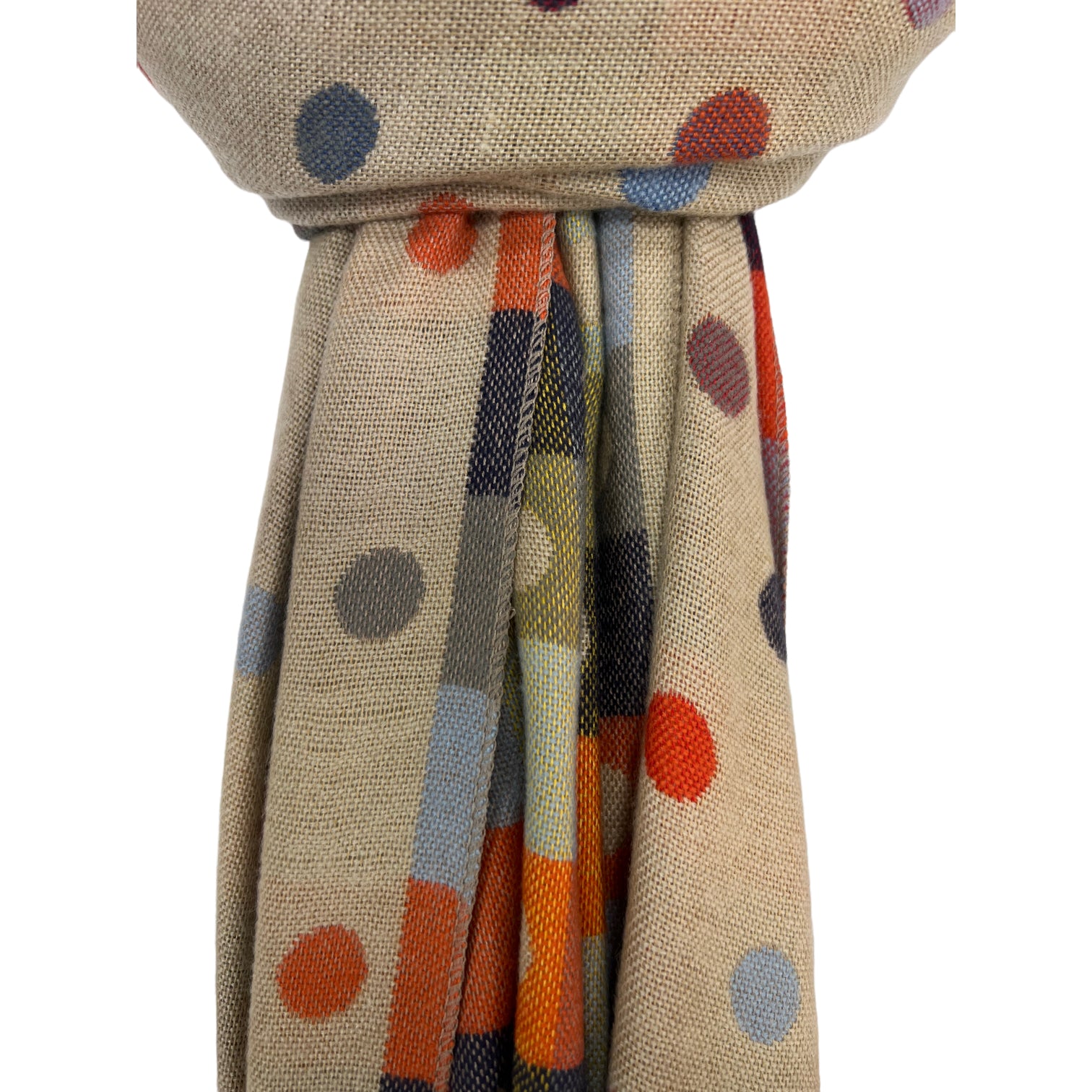 Wrap yourself in the luxury of this reversible  scarf. Its wool blend offers a cosy warmth in the chill of winter, while the multi-coloured dots ensure it stands out in any wardrobe.     180 cm by 65cm   20%Wool and 80% Acrylic