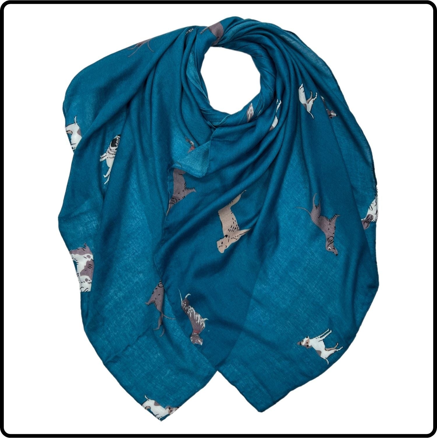 Dog Print Scarf Mixed Breeds on Teal - SDMBT