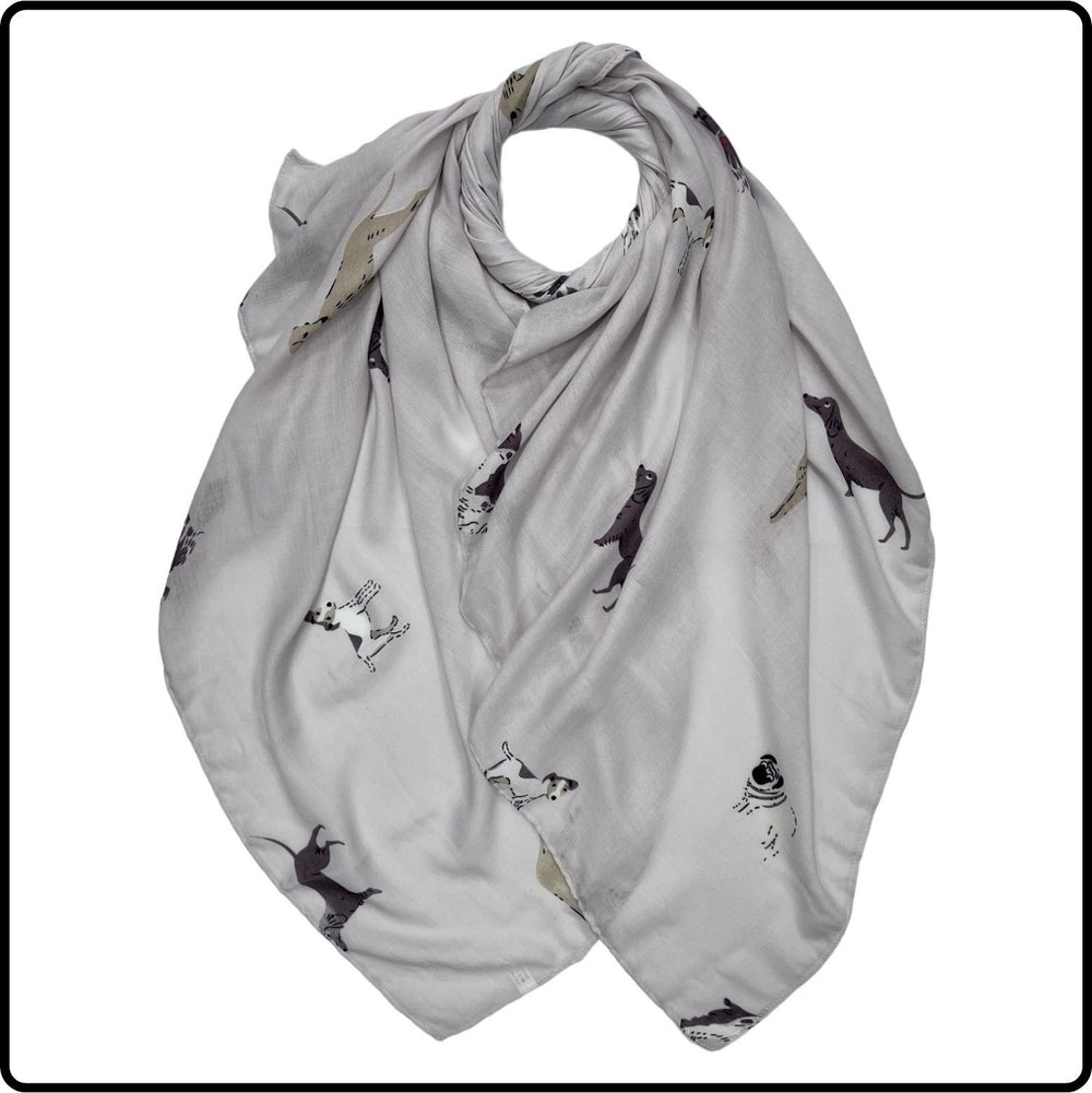 Dog  Print Scarf in White - SDPW