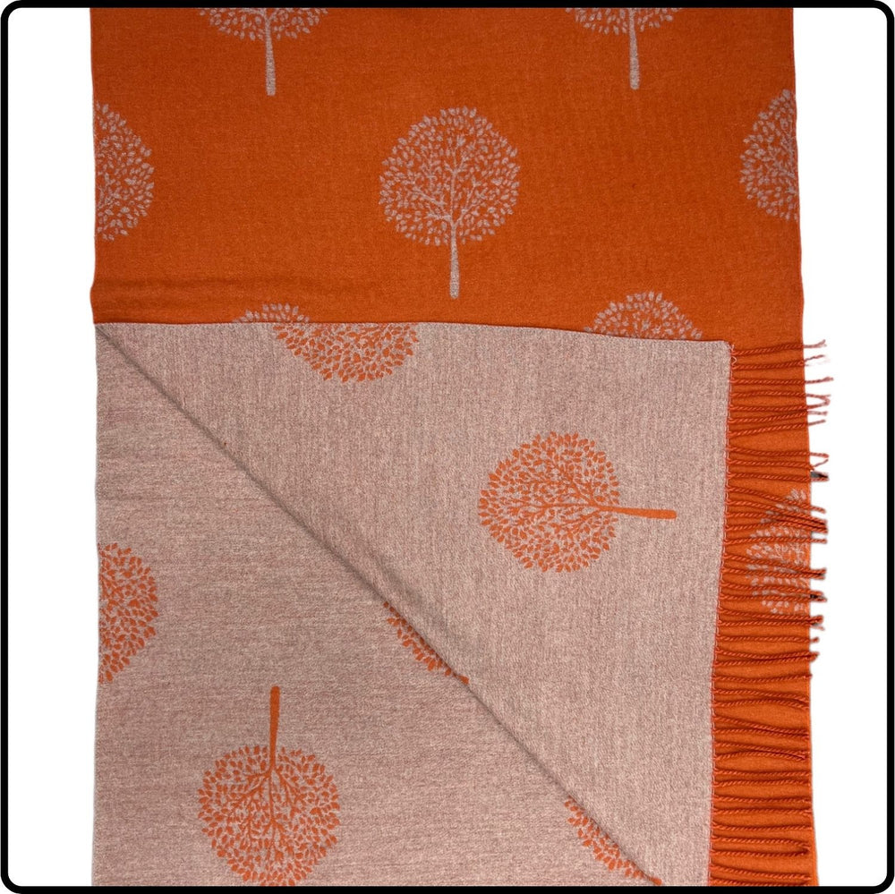 Tree of life print scarf on cashmere mix with tassels in orange-SCTLO