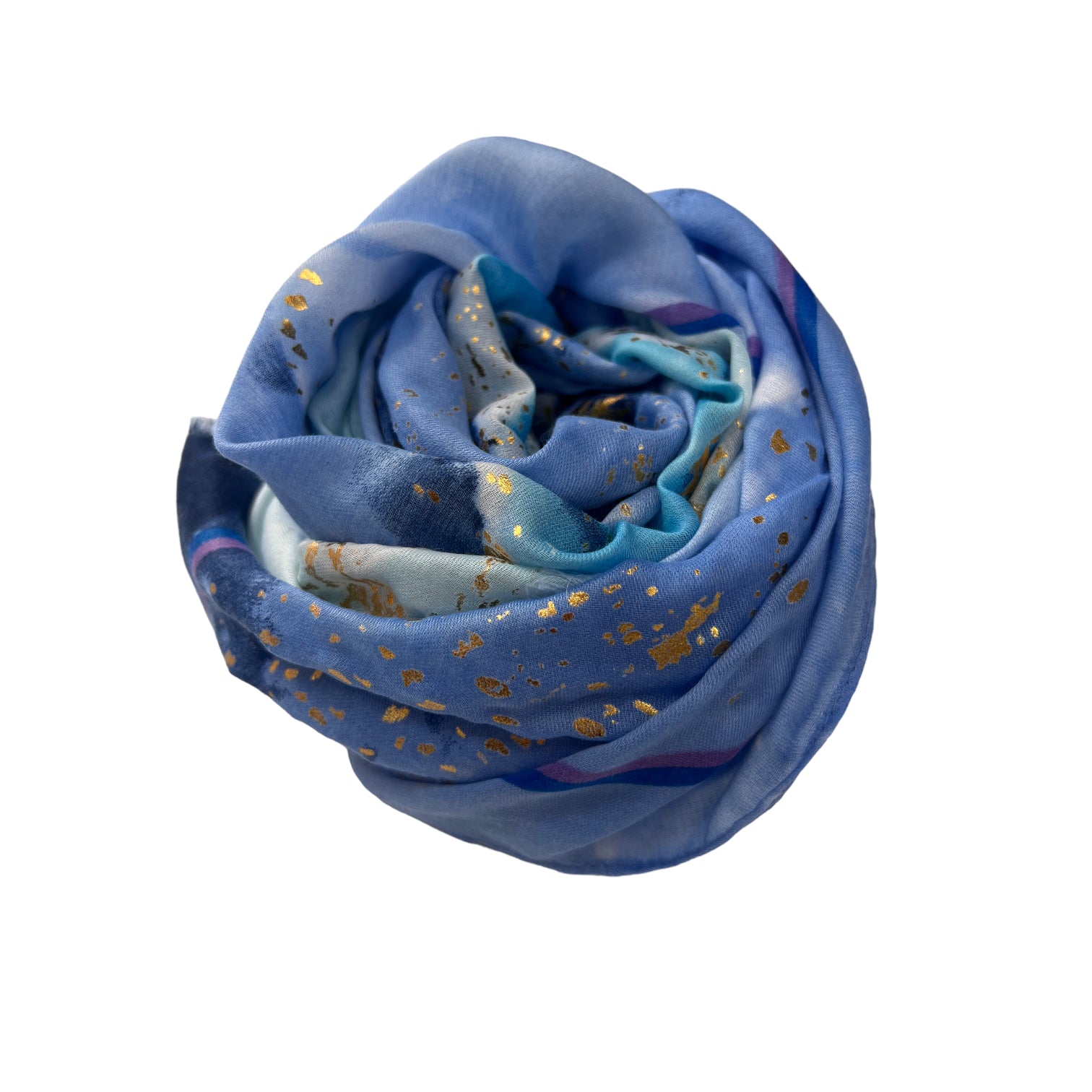 Wrap yourself in luxury with our Ocean Wave Printed Scarf. Featuring a stunning ocean wave print and accented with shimmering silver and gold patches, this scarf is both elegant and eye-catching.