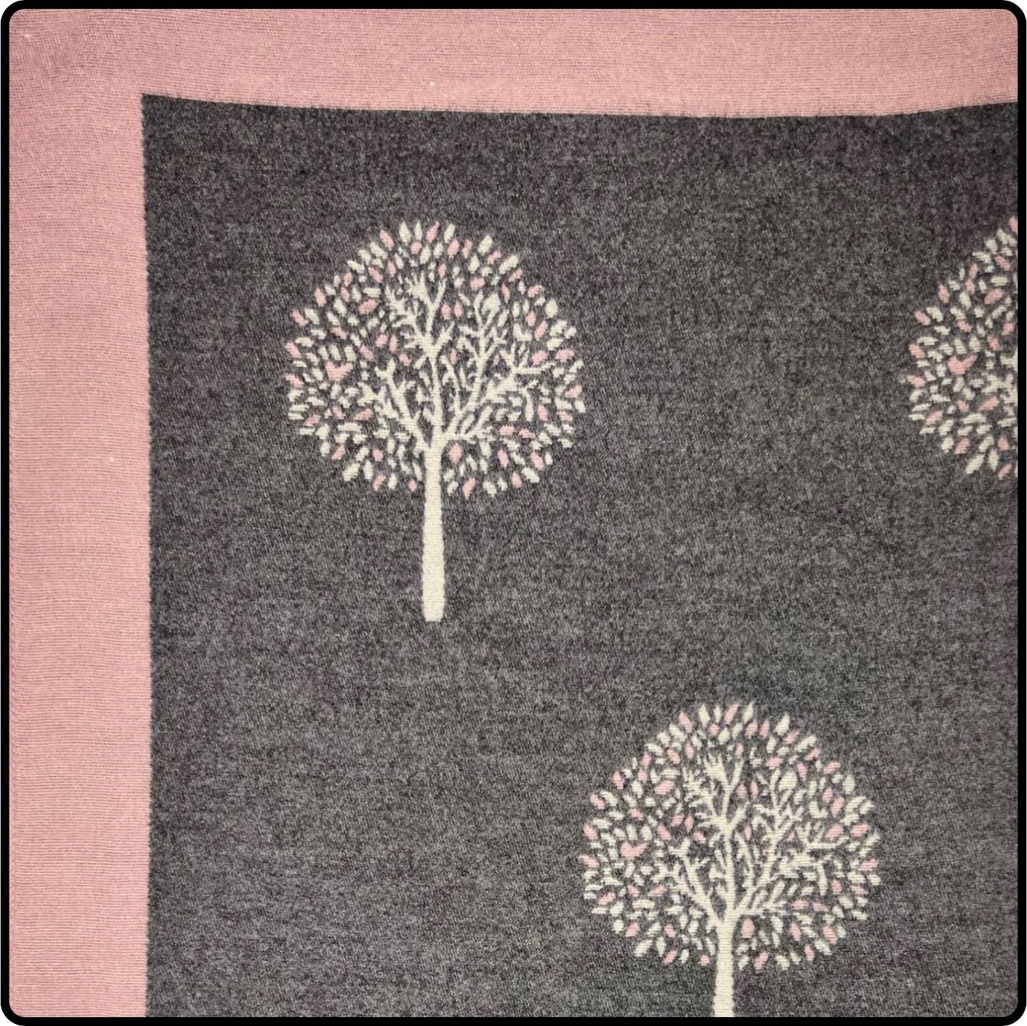 Tree of life print scarf on cashmere mix with tassels in Pink Charcoal-SCTLPC