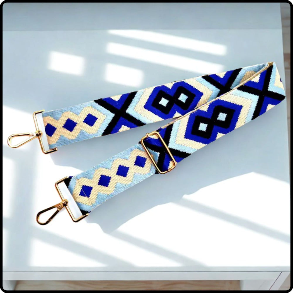 Canvas Bag Strap Geometric Blue 5CM-SBS-GBLUE