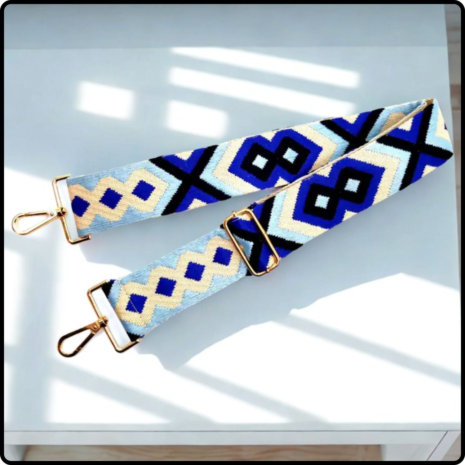 Canvas Bag Strap Geometric Blue 5CM-SBS-GBLUE