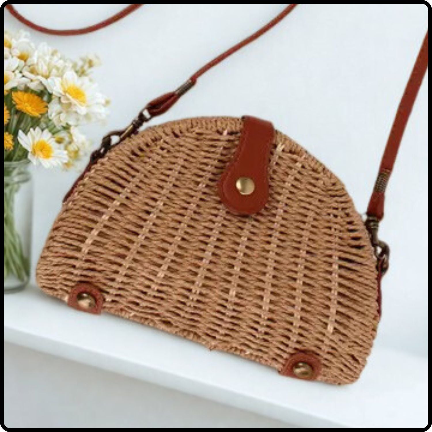 Half Moon Paper Straw Shoulder Bag-SHR-Taupe