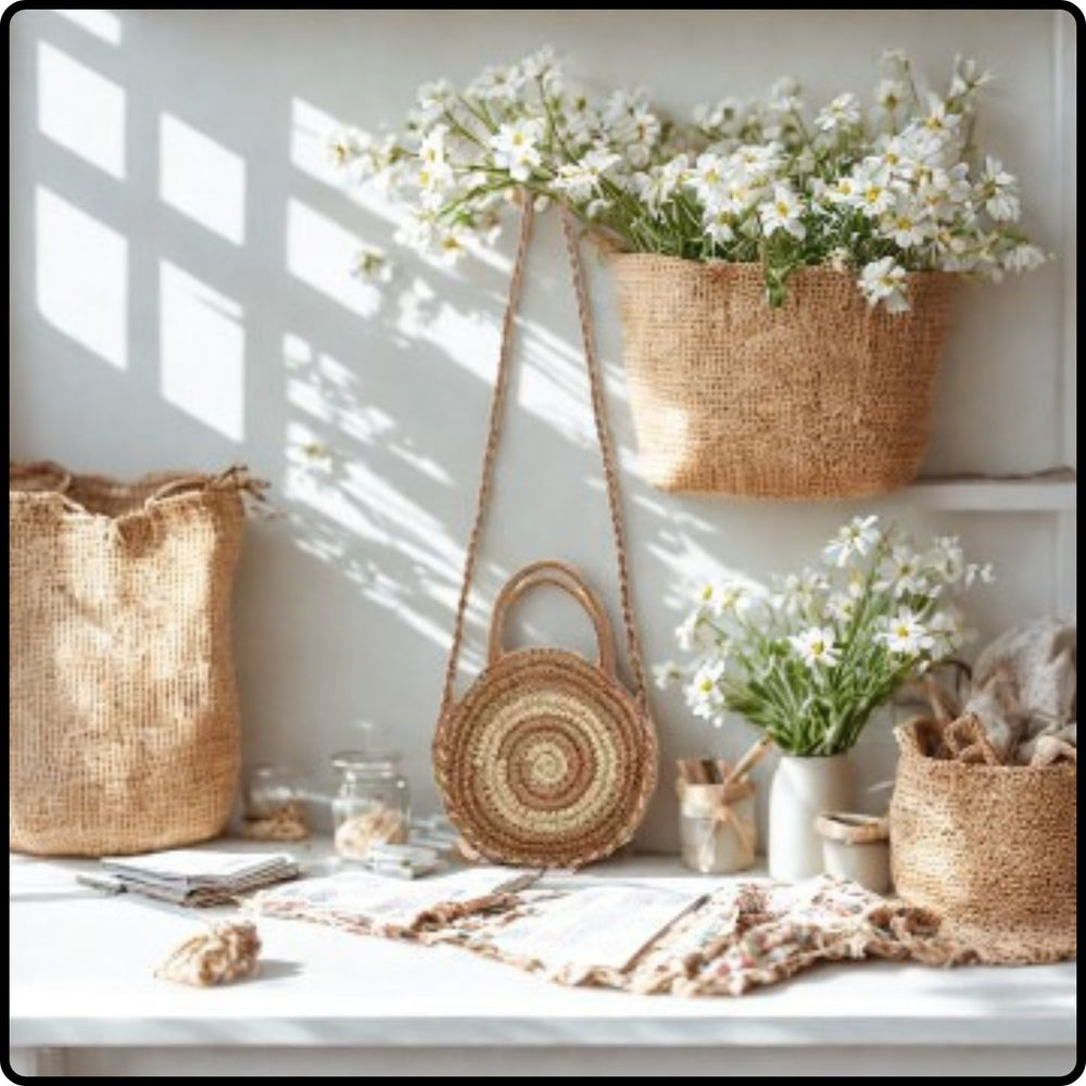 Round Paper Straw Shoulder Bag-SRR-Taupe