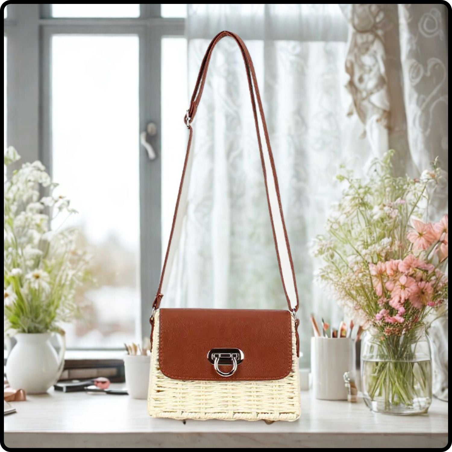 Straw Shoulder Bag-STR-Beige