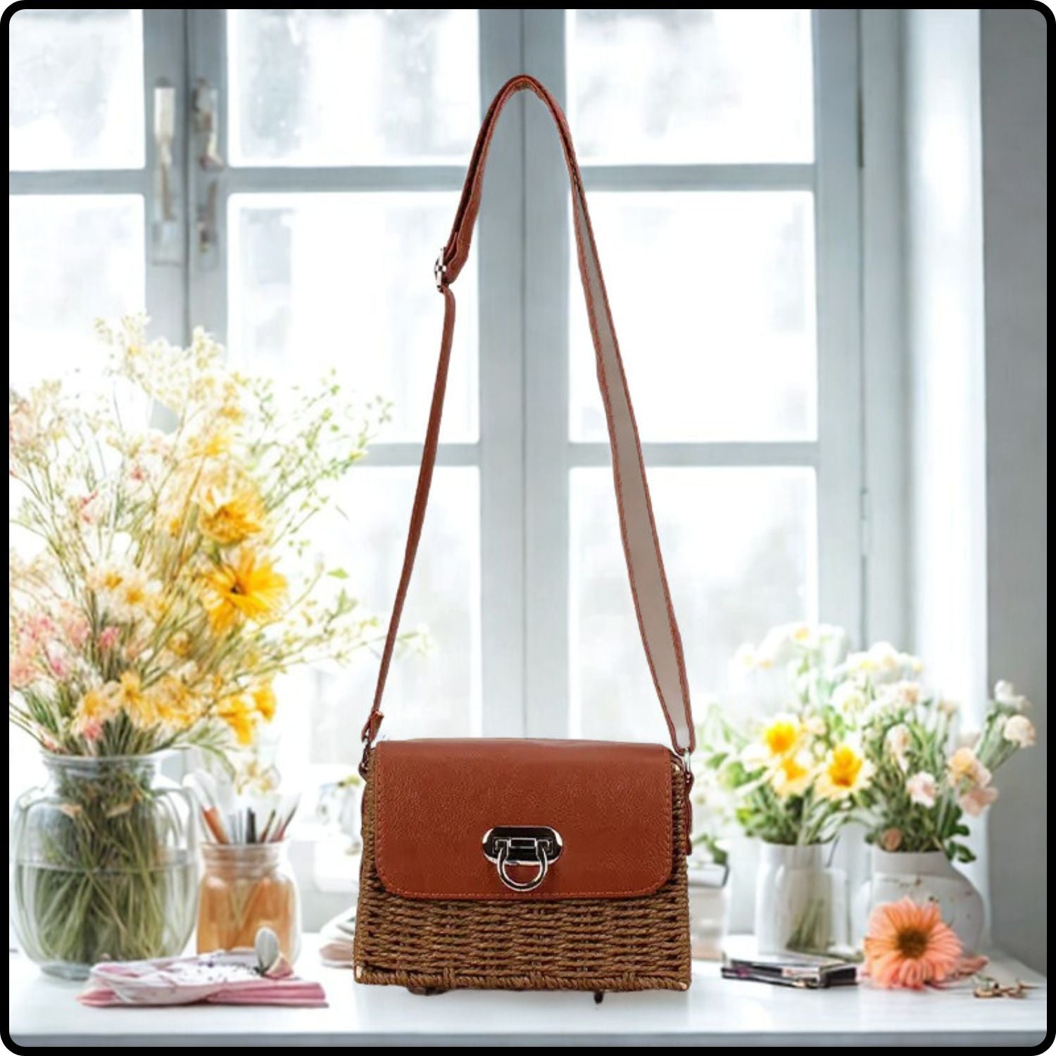 Straw Shoulder Bag-STR-Brown