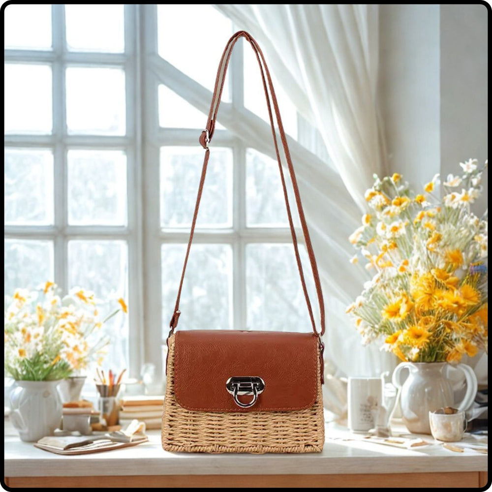 Straw Shoulder Bag-STR-Taupe