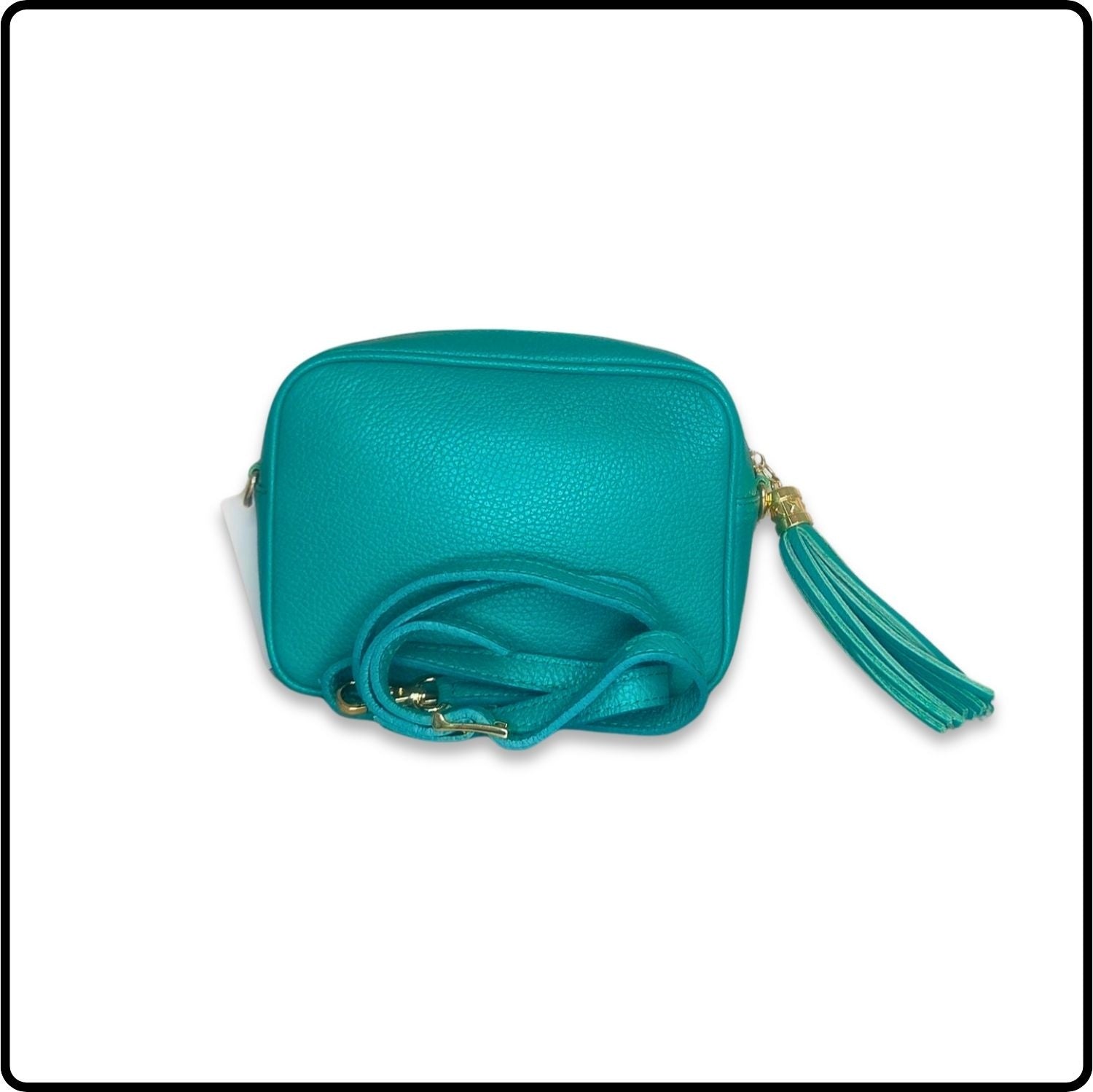 Leather Cross Body Bag Tassel- PS233-AQUA