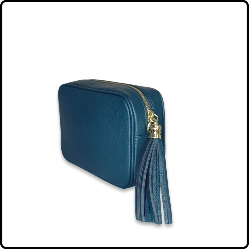 Leather Cross Body Bag Tassel- PS233-DARK TEAL