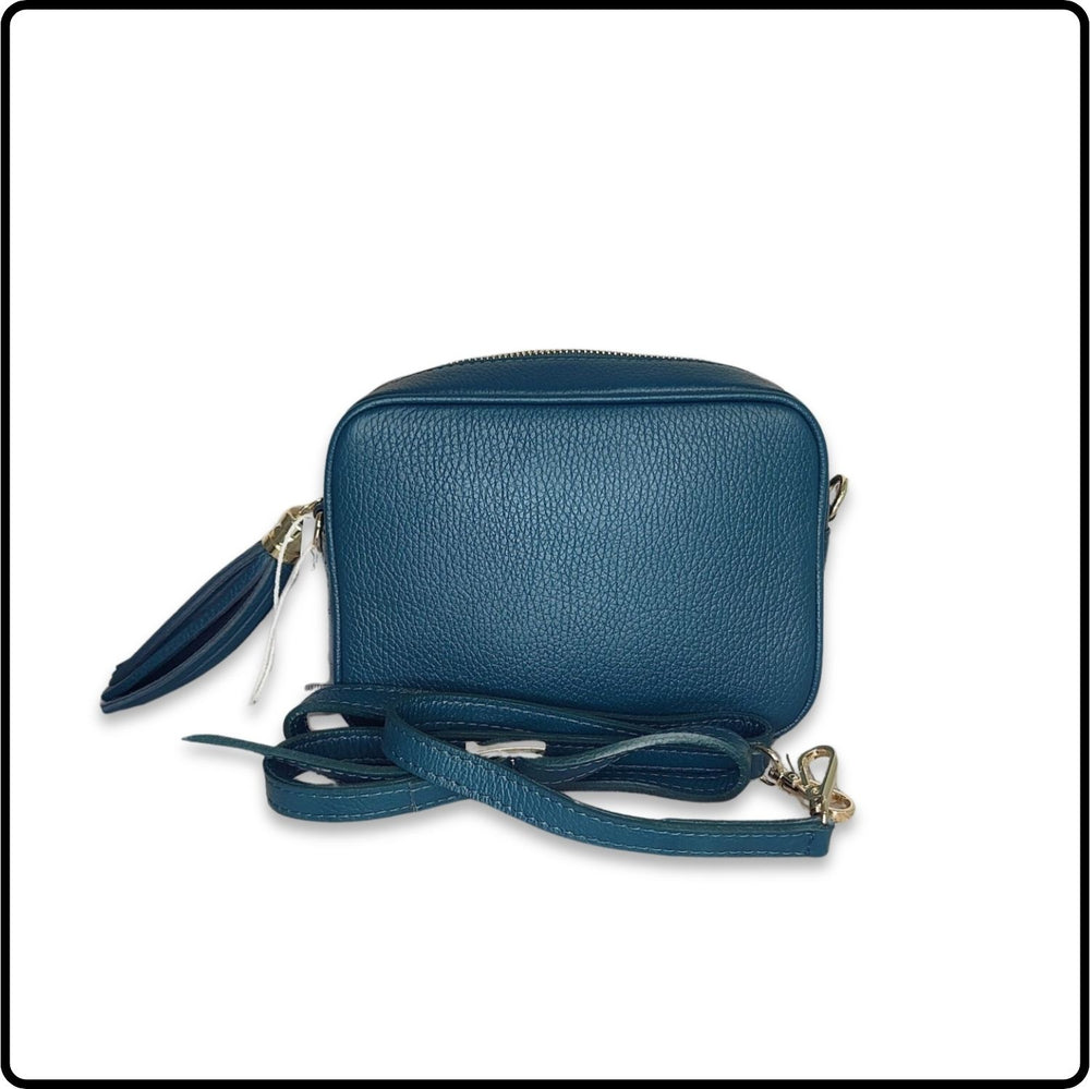 Leather Cross Body Bag Tassel- PS233-DARK TEAL