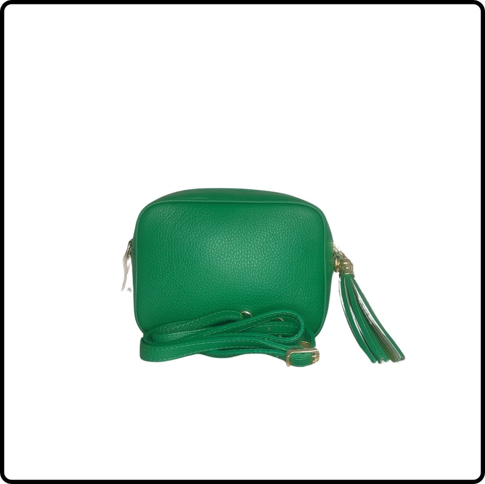 Leather Cross Body Bag Tassel- PS233-GREEN