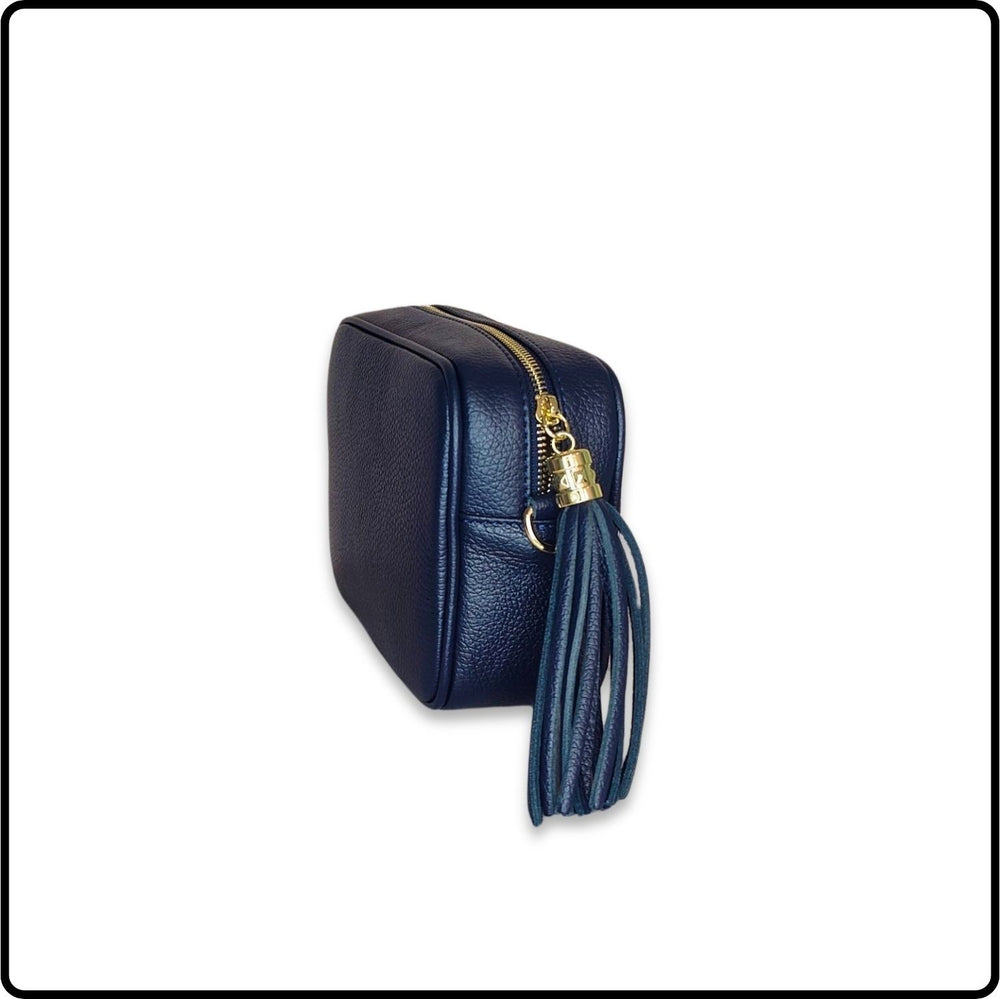 Leather Cross Body Bag Tassel- PS233-NAVY