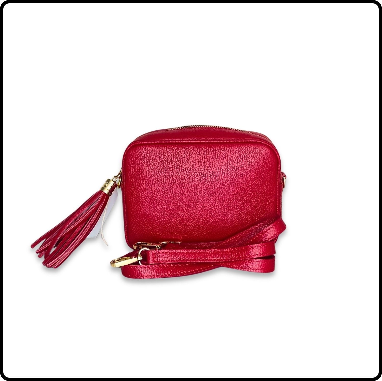 Leather Cross Body Bag Tassel- PS233-RED