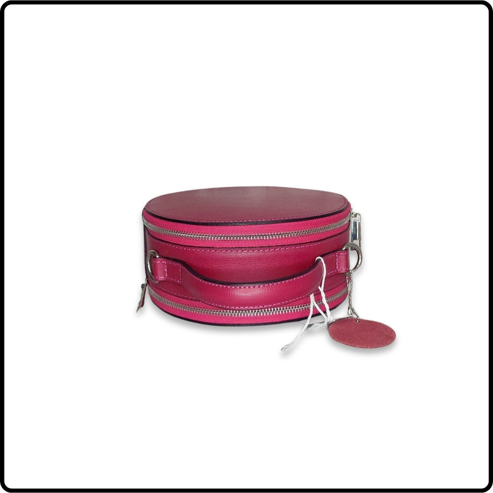 Round Leather Grab Bag With Double Zip - VPQ17-FUCHSIA