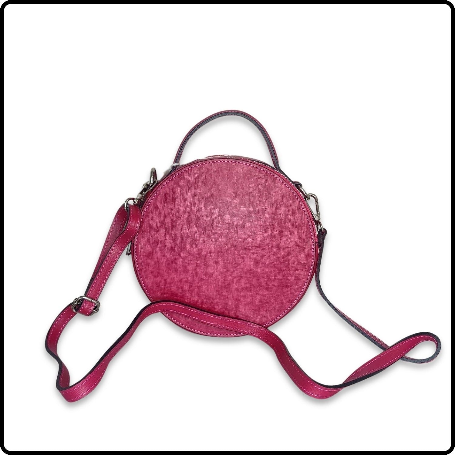 Round Leather Grab Bag With Double Zip - VPQ17-FUCHSIA