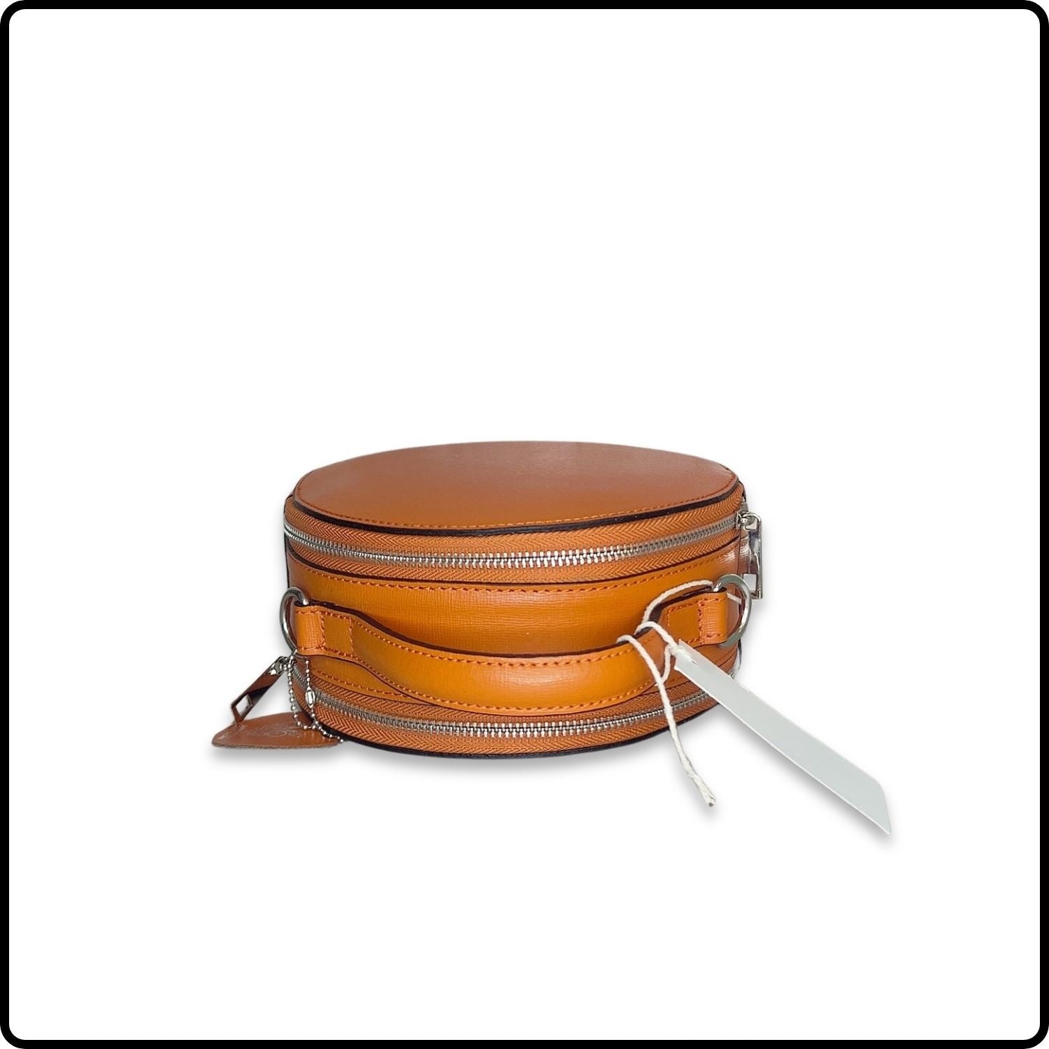 Round Leather Grab Bag With Double Zip - VPQ17-ORANGE