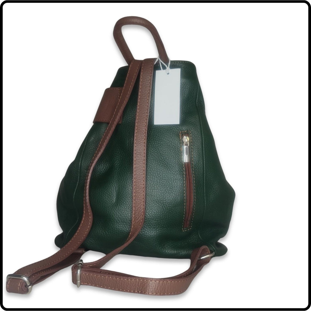 Large Pebbled Leather Lock Closure Backpack - VPR248-GREEN/TAN