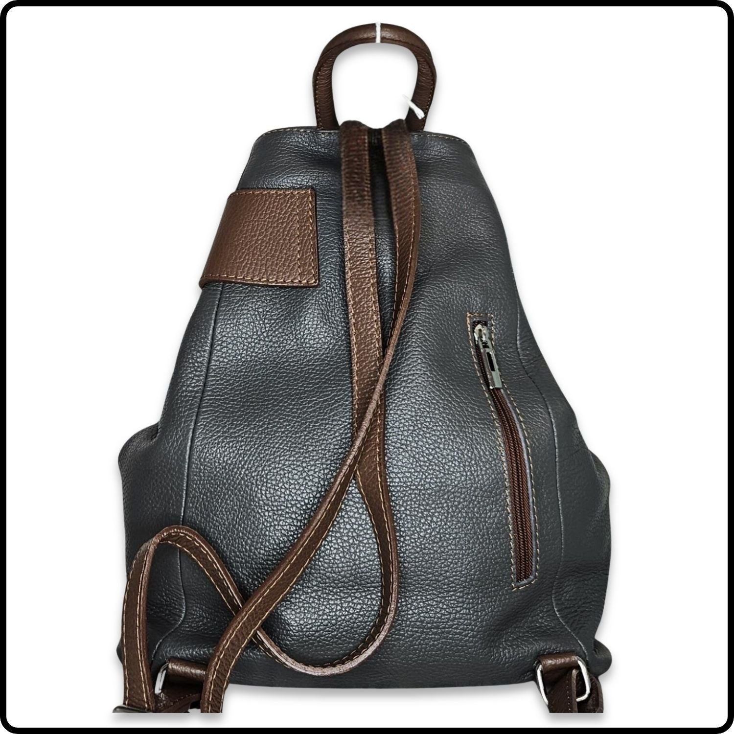 Large Pebbled Leather Lock Closure Backpack - VPR248-GREY/TAN