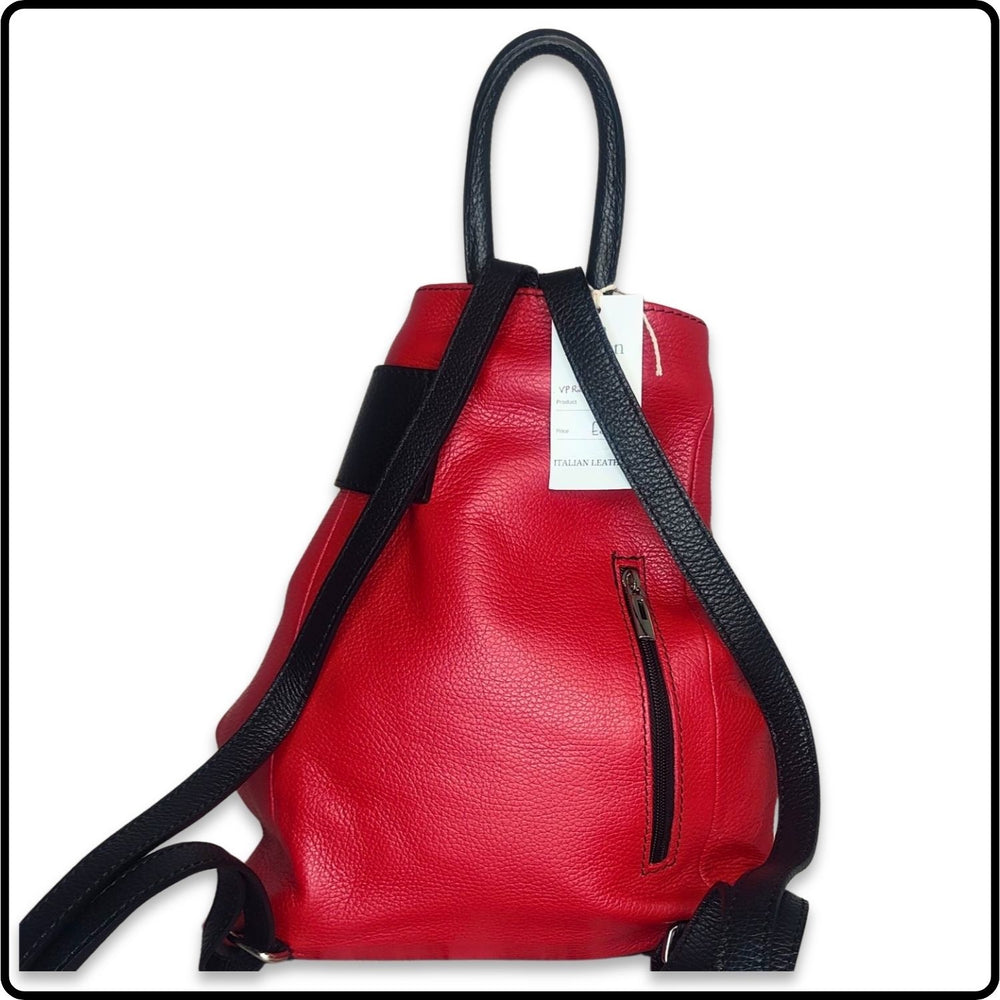 Large Pebbled Leather Lock Closure Backpack - VPR248-RED/BLACK