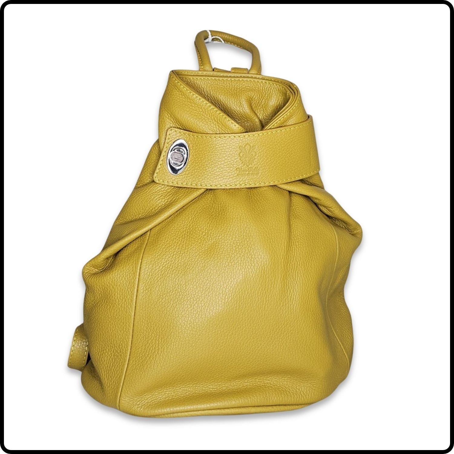 Large Pebbled Leather Lock Closure Backpack - VPR248-YELLOW