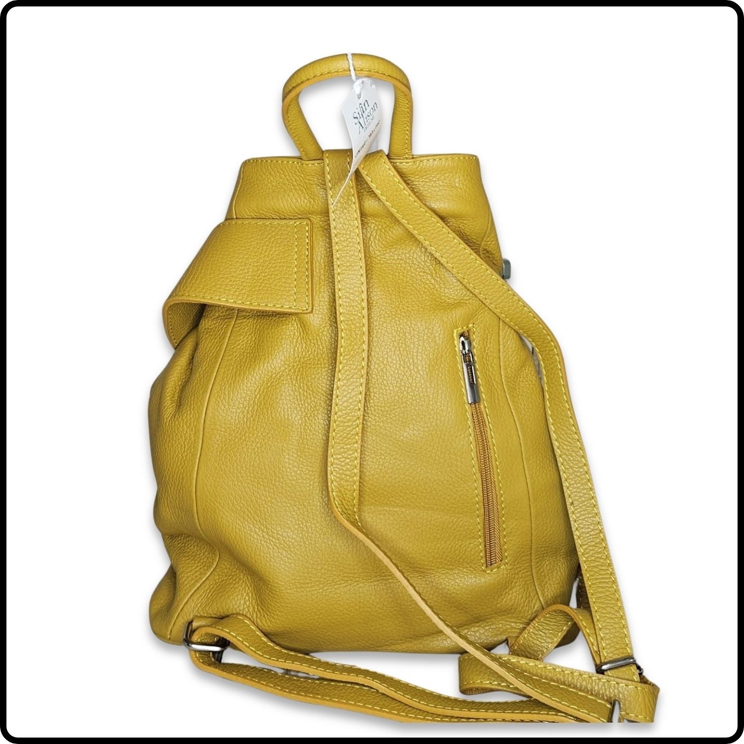 Large Pebbled Leather Lock Closure Backpack - VPR248-YELLOW