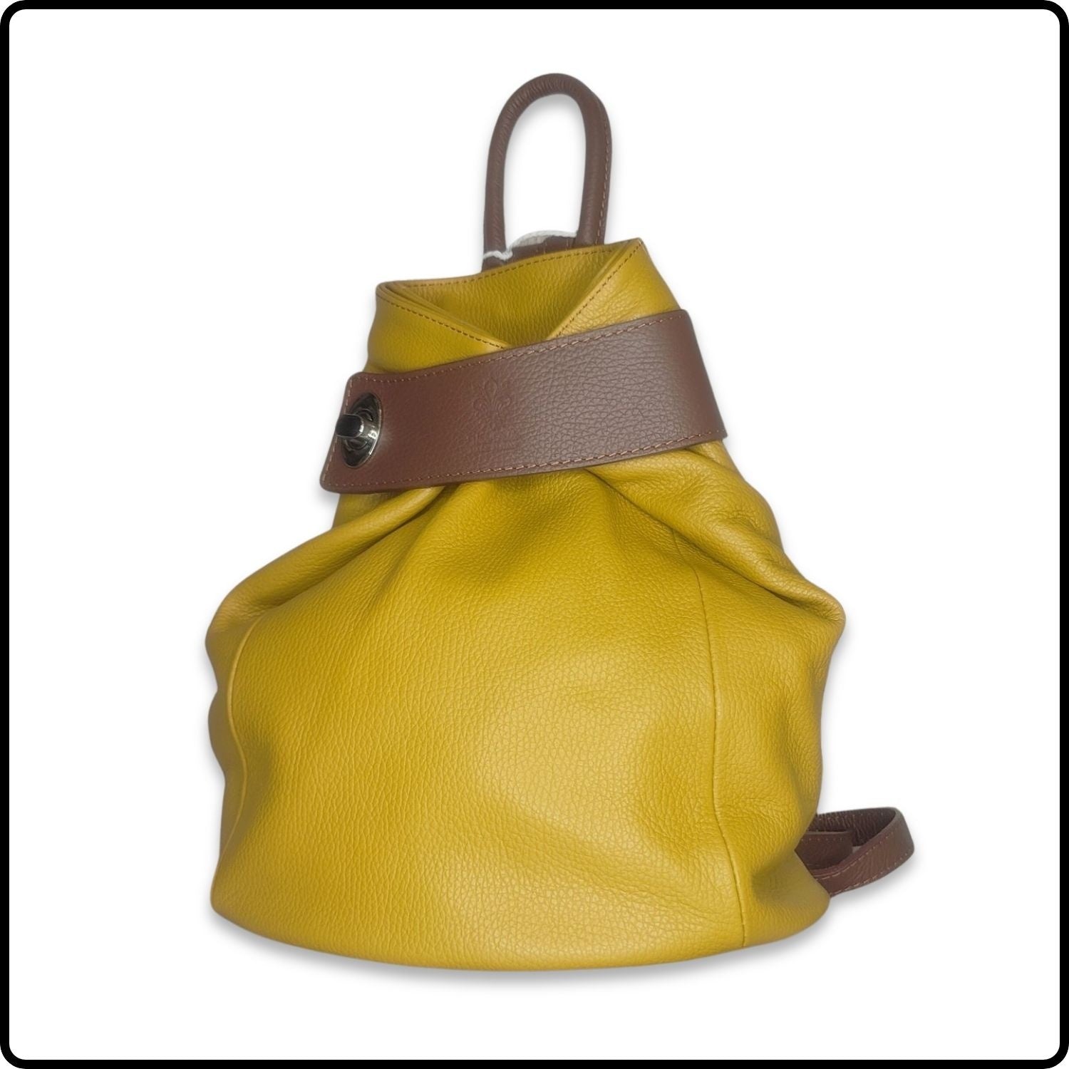 Large Pebbled Leather Lock Closure Backpack - VPR248-YELLOW/TAN