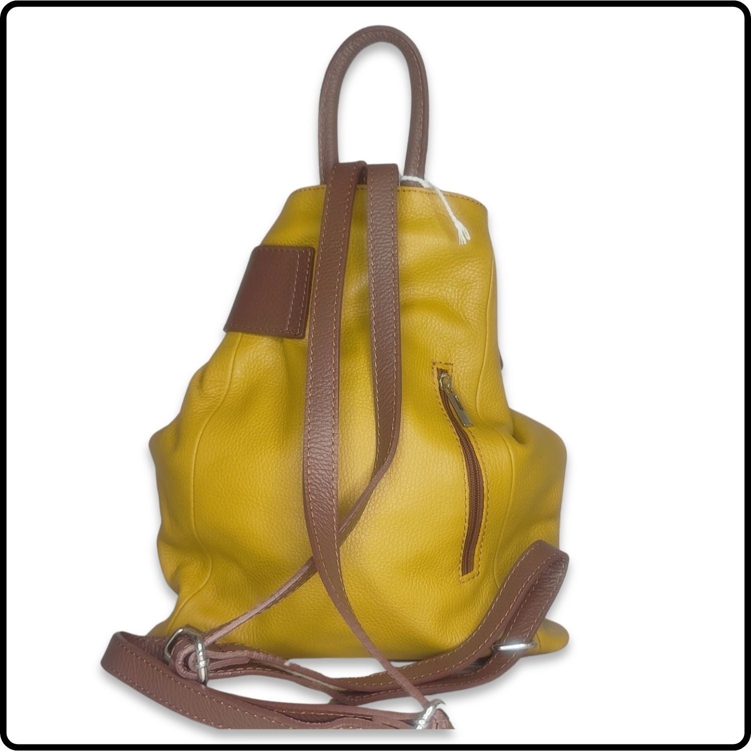 Large Pebbled Leather Lock Closure Backpack - VPR248-YELLOW/TAN