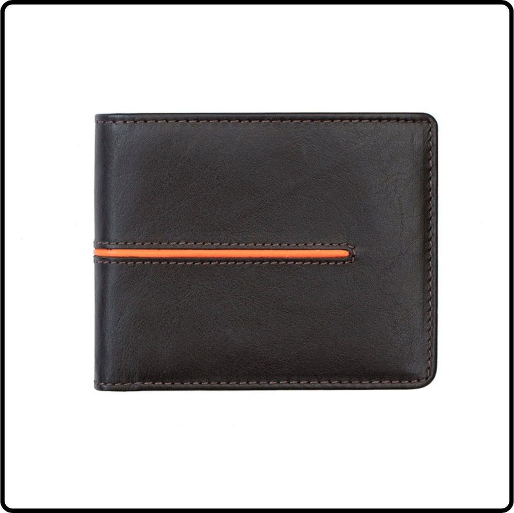 Elite RFID Leather Bifold Wallet and Card Holder-7101-Brown/Orange