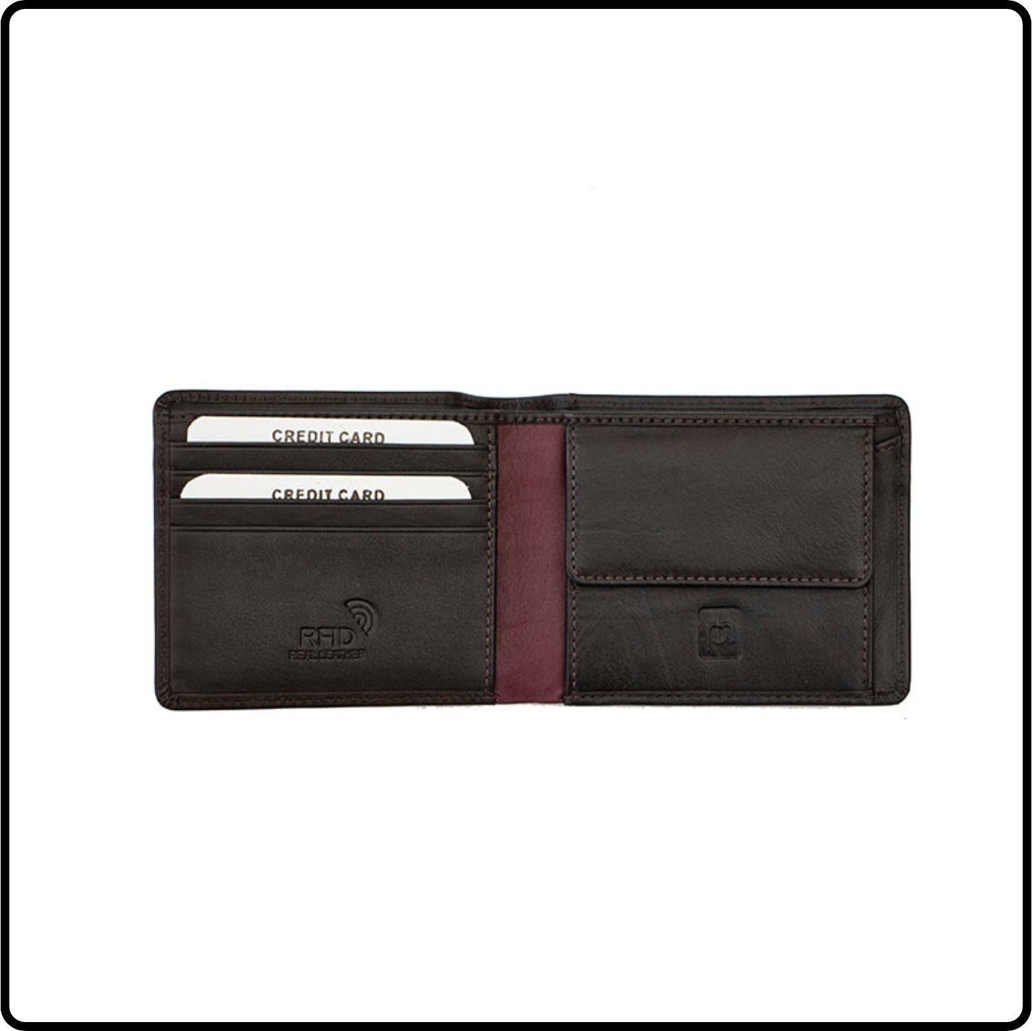 Elite RFID Leather Bifold Wallet and Card Holder-7101-Brown/Burgundy