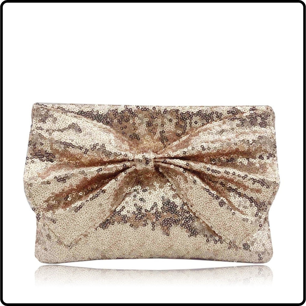 Ginny Large Bow Glitter Clutch Bag/Nude-Ginny-Nude