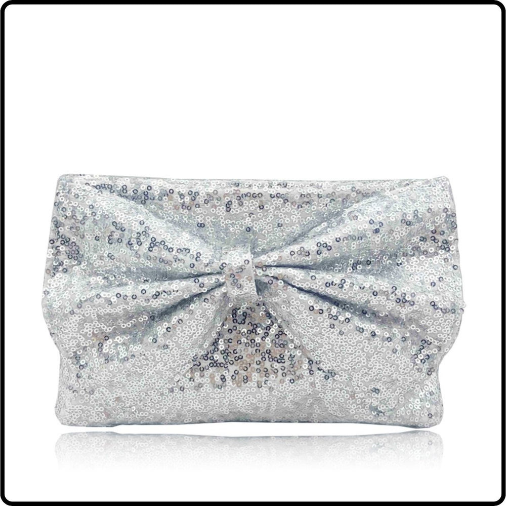 Ginny Large Bow Glitter Clutch Bag/Silver-Ginny-Silver