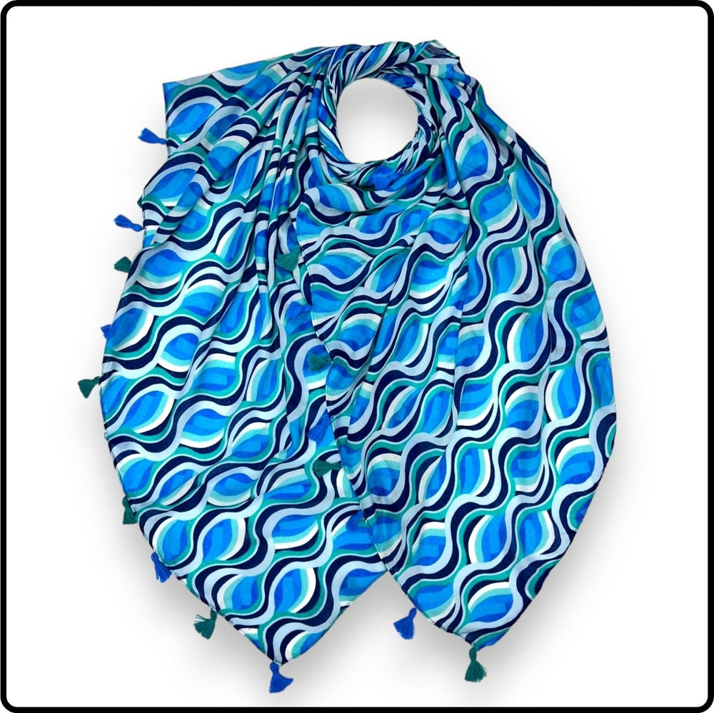 Retro Swirls Print Scarf in Blue-SCBS