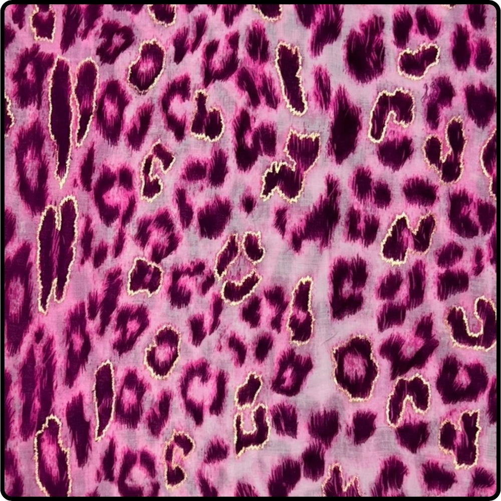 Leopard Print Scarf with Golden Lines in Pink-SCLP