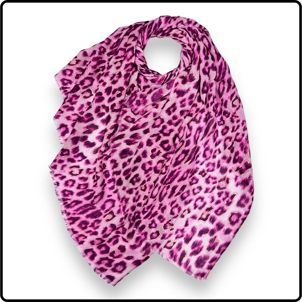 Leopard Print Scarf with Golden Lines in Pink-SCLP