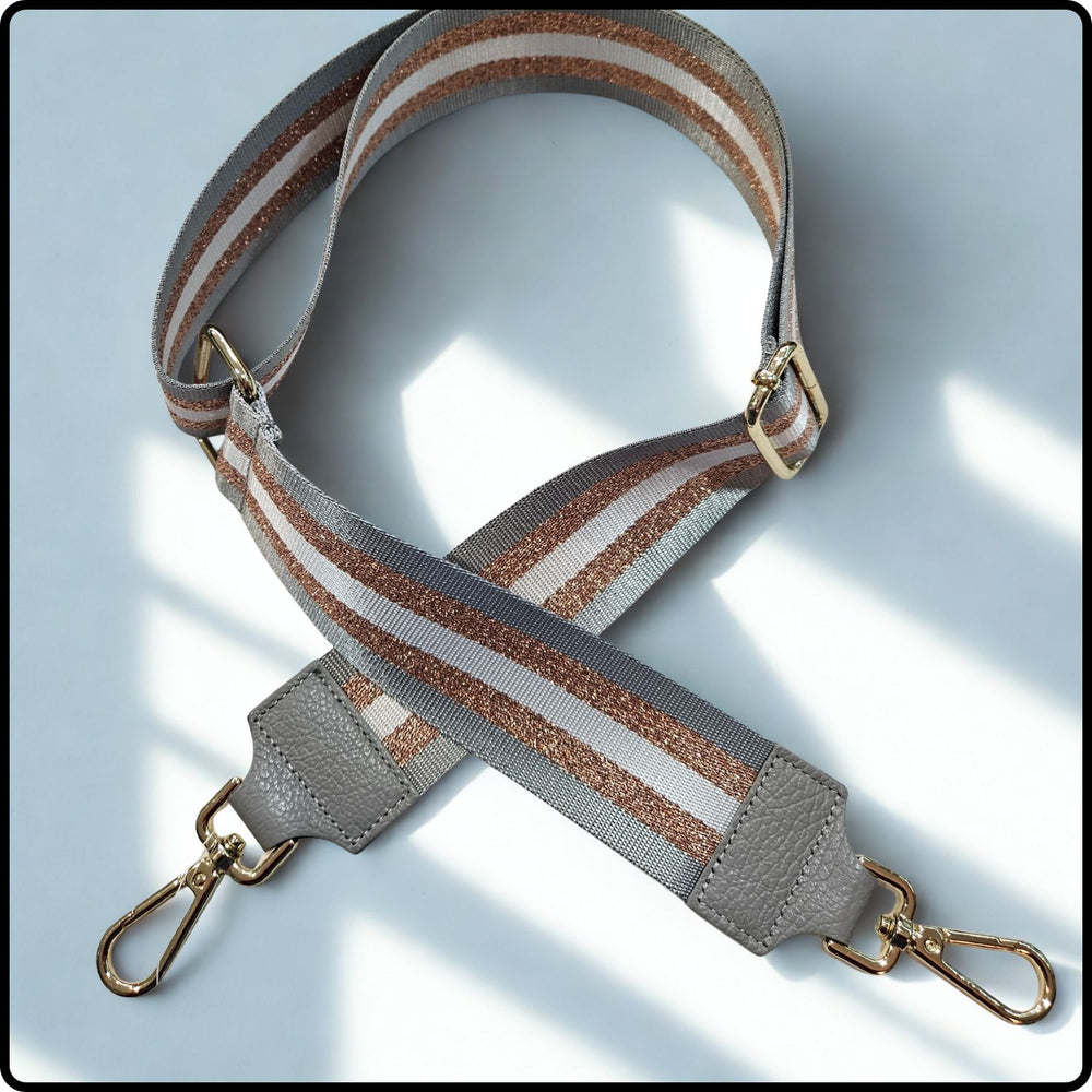 Canvas Bag Strap - BS002-METALLIC STRIPES-GOLD/GOLD